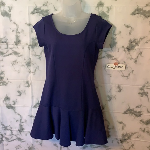 L Kimchi Blue Drop Waist Princess Cut Blue Jersey Dress - Picture 2 of 15